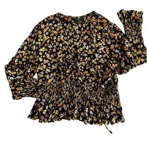 CCX Floral Blouse with Yellow and White Accents Festive Smocked Size 18